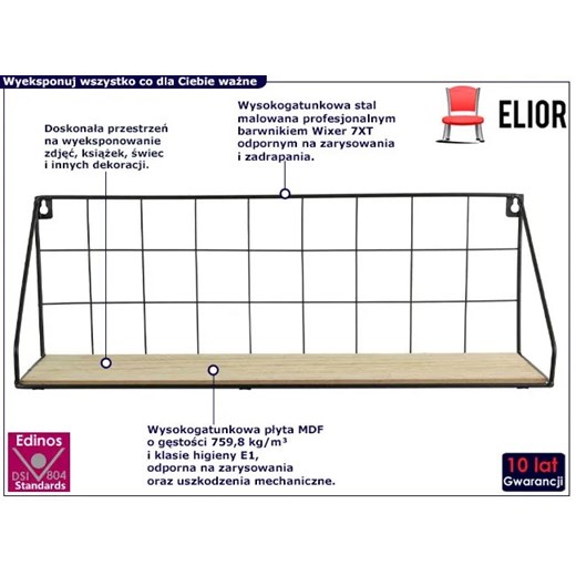 Czarna industrialna druciana półka wisząca - Erna Elior One Size Edinos.pl