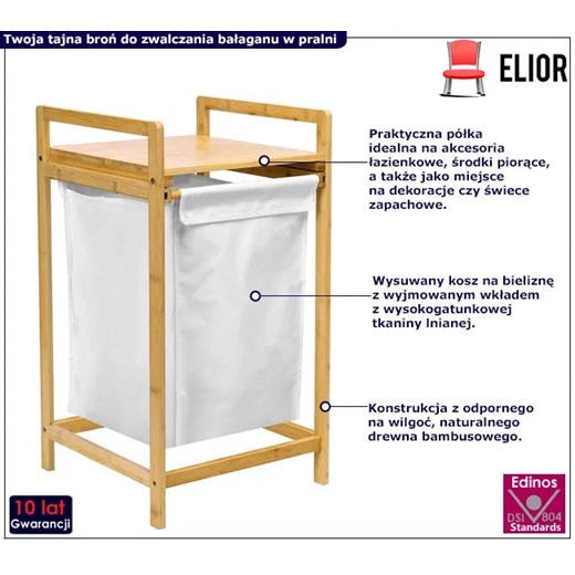 Bambusowy kosz na pranie z półką - Kyzo 3X Elior One Size Edinos.pl
