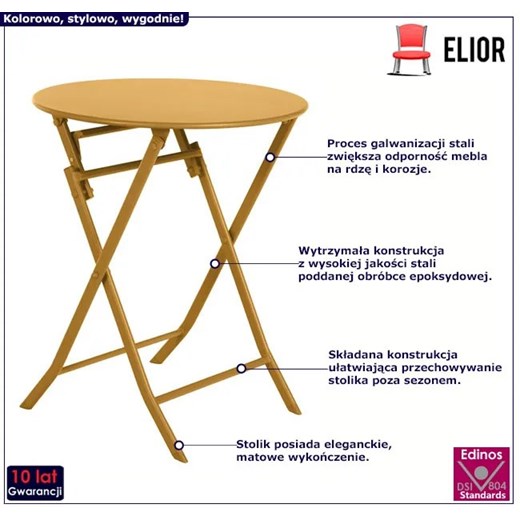 Składany okrągły stolik do ogrodu ochra - Tuvo 4X Elior One Size Edinos.pl