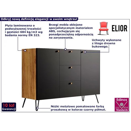 Komoda z szufladami w stylu industrialnym dąb craft + czarny - Larkso 3X Elior One Size wyprzedaż Edinos.pl
