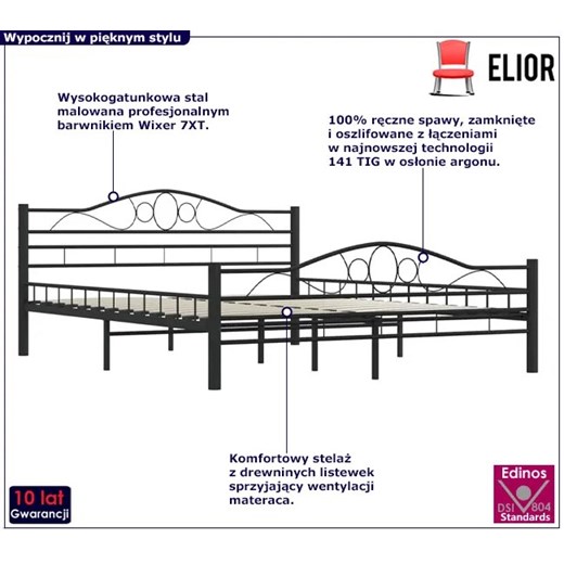 Czarne metalowe łóżko w stylu loftowym 160x200 cm - Frelox Elior One Size Edinos.pl