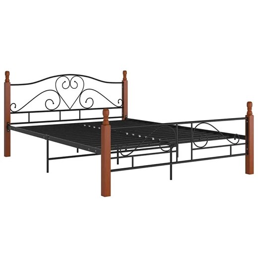 Metalowe łóżko małżeńskie czarny + ciemny dąb 160x200 cm - Dexir ze sklepu Edinos.pl w kategorii Łóżka i materace - zdjęcie 173300781