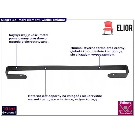 Czarny metalowy wieszak łazienkowy 60 cm - Olegro 5X Elior One Size Edinos.pl