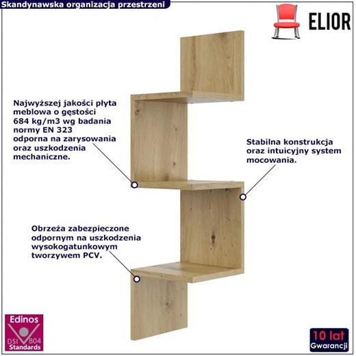Minimalistyczna narożna półka ścienna  dąb artisan - Lexy 3X Elior One Size Edinos.pl