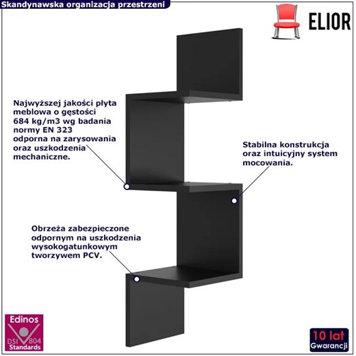 Czarna narożna półka wisząca na książki - Lexy 3X Elior One Size Edinos.pl