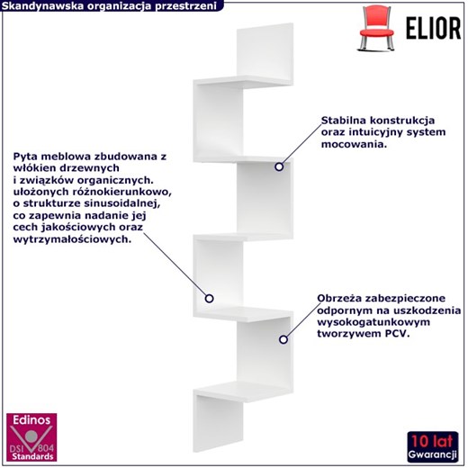 Biała narożna półka ścienna 5 poziomow - Lexy 4X Elior One Size Edinos.pl