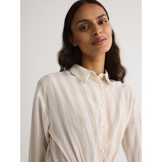 Reserved - Koszulowa sukienka midi z lyocellem - beżowy Reserved XS Reserved