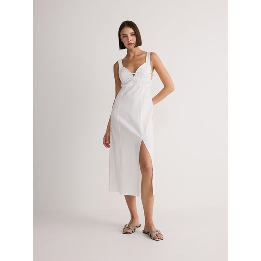 Reserved - Sukienka z lnem - biały ze sklepu Reserved w kategorii Sukienki - zdjęcie 173307024