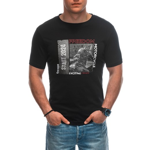 T-shirt męski z nadrukiem 1952S - czarny ze sklepu Edoti w kategorii T-shirty męskie - zdjęcie 173307824