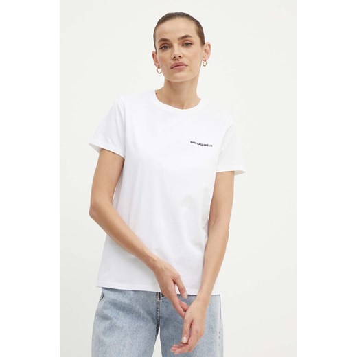 Karl Lagerfeld t-shirt bawełniany damski kolor biały 245W1714 ze sklepu ANSWEAR.com w kategorii Bluzki damskie - zdjęcie 173310153