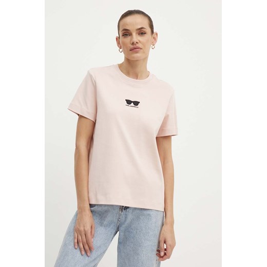Karl Lagerfeld t-shirt bawełniany damski kolor różowy 245W1717 ze sklepu ANSWEAR.com w kategorii Bluzki damskie - zdjęcie 173310163