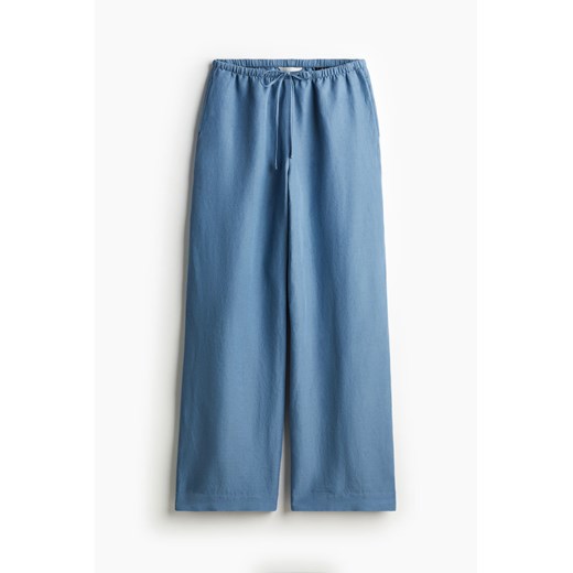 H & M - Spodnie z domieszką lnu - Niebieski ze sklepu H&M w kategorii Spodnie damskie - zdjęcie 173311673