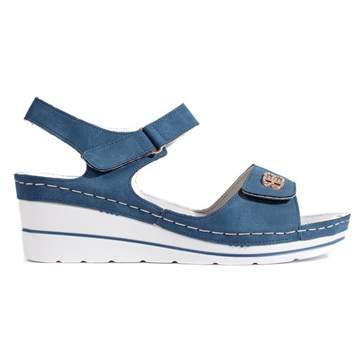 Niebieskie sandały na koturnie ze sklepu ButyModne.pl w kategorii Sandały damskie - zdjęcie 173311864