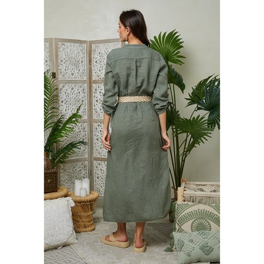 Lin Passion Lniana sukienka w kolorze khaki Lin Passion 38/40 okazja Limango Polska