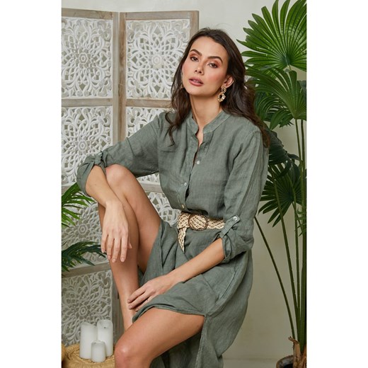 Lin Passion Lniana sukienka w kolorze khaki Lin Passion 38/40 promocyjna cena Limango Polska