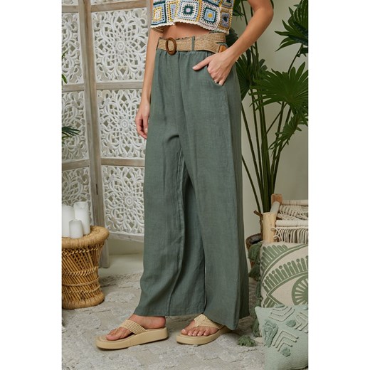 Lin Passion Lniane spodnie w kolorze khaki Lin Passion 38/40 okazyjna cena Limango Polska