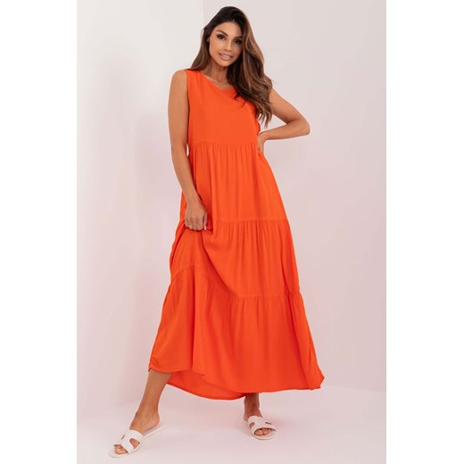 Rozkloszowana sukienka maxi z wiskozy Sublevel pomarańczowa M 5.10.15 okazja