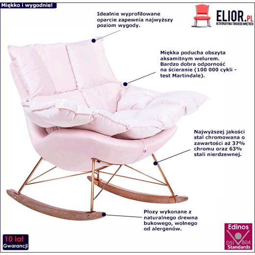 Jasnoróżowy fotel bujany na drewnianych płozach - Cradle Elior One Size Edinos.pl