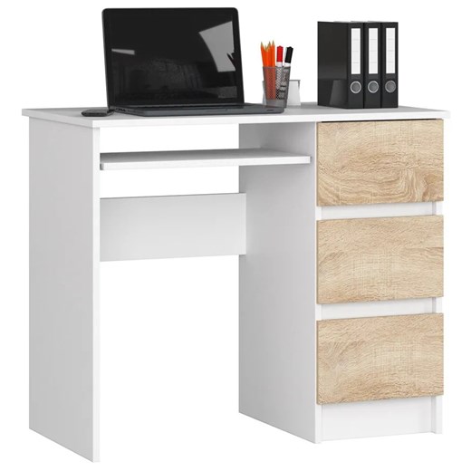 Wąskie biurko do pracy białe + dąb sonoma - Miren 4X Elior One Size Edinos.pl