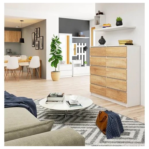 Skandynawska komoda z szufladami biała + dąb sonoma - Zolari 3X Elior One Size Edinos.pl