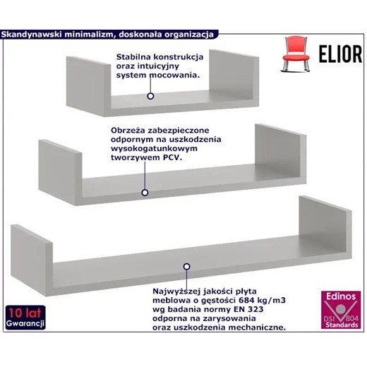 Zestaw 3 szarych półek ściennych - Dexa Elior One Size Edinos.pl promocja