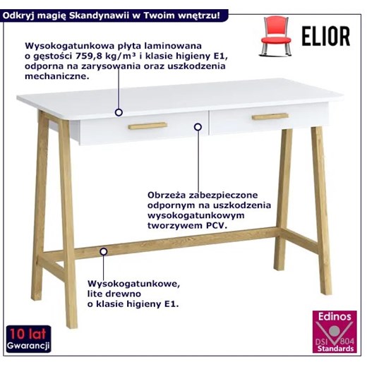 Białe skandynawskie biurko z szufladami - Oris 10X Elior One Size Edinos.pl