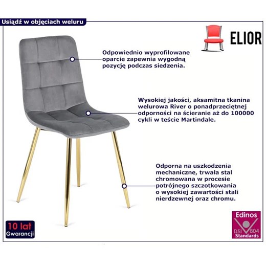 Szare welurowe krzesło w stylu glamour - Azlo Elior One Size promocja Edinos.pl