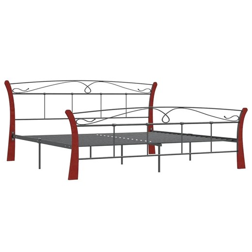 Metalowe łóżko małżeńskie czarny + ciemny dąb 140x200 cm - Bover ze sklepu Edinos.pl w kategorii Łóżka i materace - zdjęcie 173319591