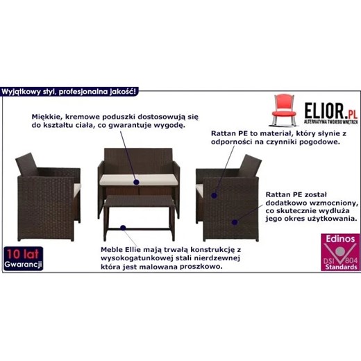 4-częściowy brązowy zestaw wypoczynkowy z poduszkami – Ellie Elior One Size wyprzedaż Edinos.pl