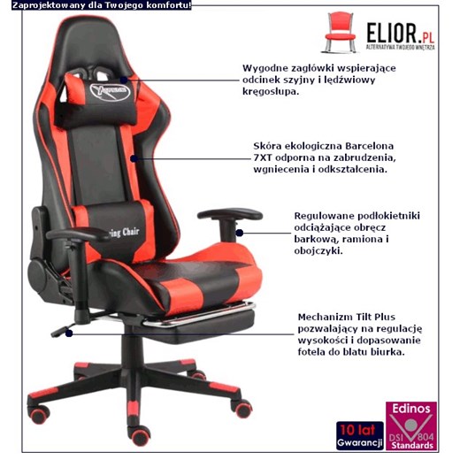 Czerwono-czarny fotel ergonomiczny dla gracza - Divinity Elior One Size Edinos.pl