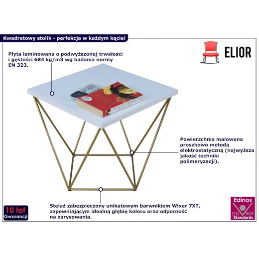 Minimalistyczny stolik kawowy biały + złoty - Galapi 5X Elior One Size Edinos.pl