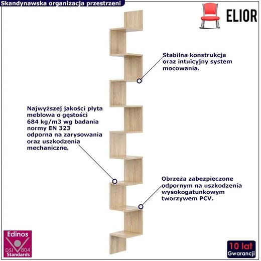 Narożna półka na ścianę w kolorze dąb sonoma - Lexy 6X Elior One Size Edinos.pl