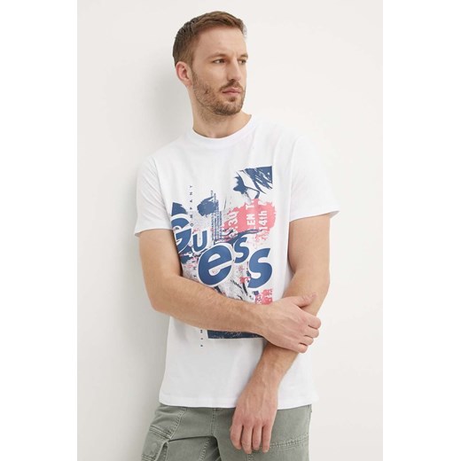 Guess t-shirt bawełniany męski kolor biały z nadrukiem M4YI02 I3Z14 ze sklepu ANSWEAR.com w kategorii T-shirty męskie - zdjęcie 173324451