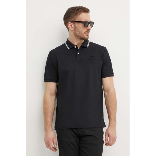 Gant polo bawełniane kolor czarny z aplikacją ze sklepu ANSWEAR.com w kategorii T-shirty męskie - zdjęcie 173324531