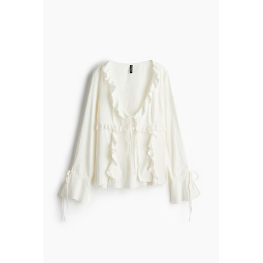 H & M - Top z domieszką lnu - Biały ze sklepu H&M w kategorii Bluzki damskie - zdjęcie 173324630