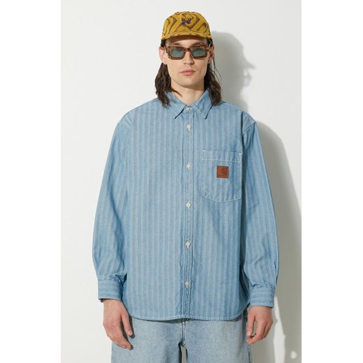 Carhartt WIP koszula jeansowa Menard męska kolor niebieski relaxed z kołnierzykiem klasycznym I033577.102 ze sklepu PRM w kategorii Koszule męskie - zdjęcie 173325101