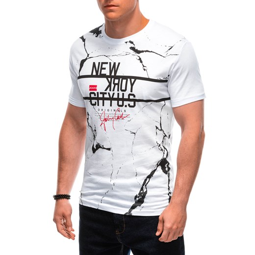 T-shirt męski z nadrukiem 1957S - biały ze sklepu Edoti w kategorii T-shirty męskie - zdjęcie 173328263