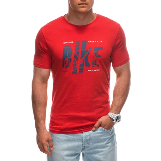 T-shirt męski z nadrukiem 1953S - czerwony ze sklepu Edoti w kategorii T-shirty męskie - zdjęcie 173328291