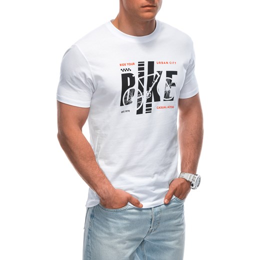 T-shirt męski z nadrukiem 1953S - biały ze sklepu Edoti w kategorii T-shirty męskie - zdjęcie 173328300