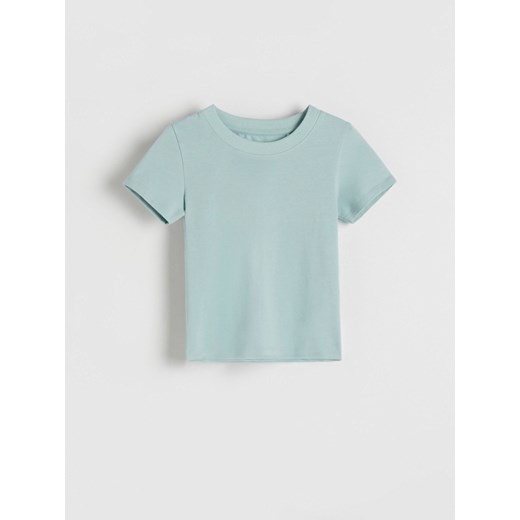 Reserved - Baweniany t-shirt basic - jasnoturkusowy ze sklepu Reserved w kategorii Bluzki dziewczęce - zdjęcie 173329094