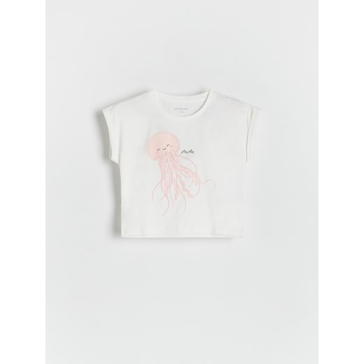 Reserved - T-shirt z nadrukiem - złamana biel ze sklepu Reserved w kategorii Bluzki dziewczęce - zdjęcie 173329132