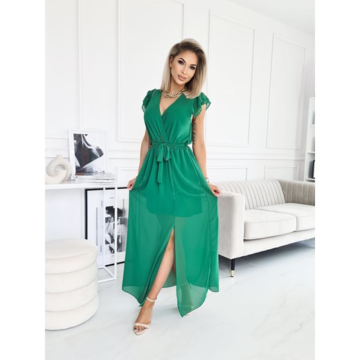 Sukienka piórka z rozcięciem Zielona MAXI ze sklepu Fashionyou w kategorii Sukienki - zdjęcie 173330502