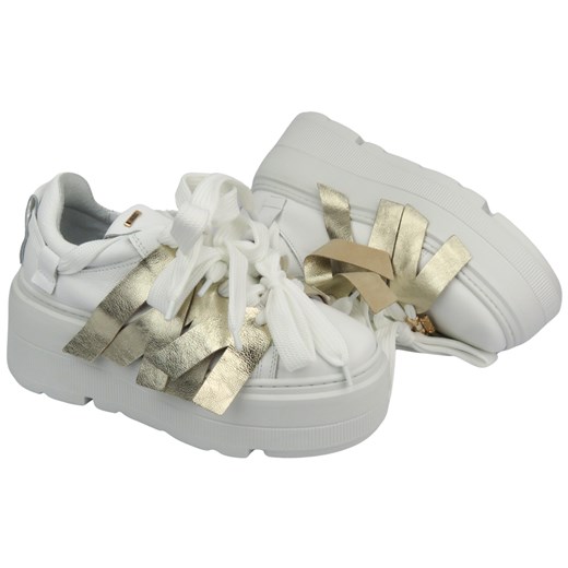Sportowe buty damskie na platformie - Eksbut 2F-7040-L91/G45, białe Eksbut 38 wyprzedaż ulubioneobuwie