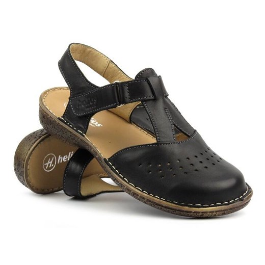 Skórzane sandały damskie z zakrytymi palcami - HELIOS Komfort 128, czarne Helios Komfort 38 ulubioneobuwie