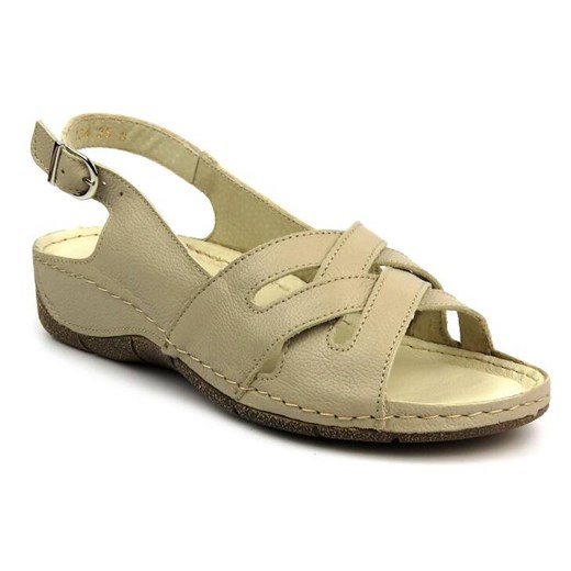 Skórzane sandały damskie - HELIOS Komfort 134, ecru Helios Komfort 42 ulubioneobuwie