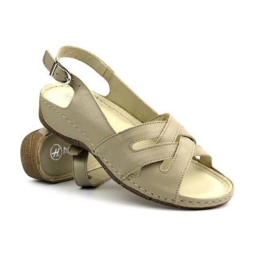 Skórzane sandały damskie - HELIOS Komfort 134, ecru Helios Komfort 41 ulubioneobuwie