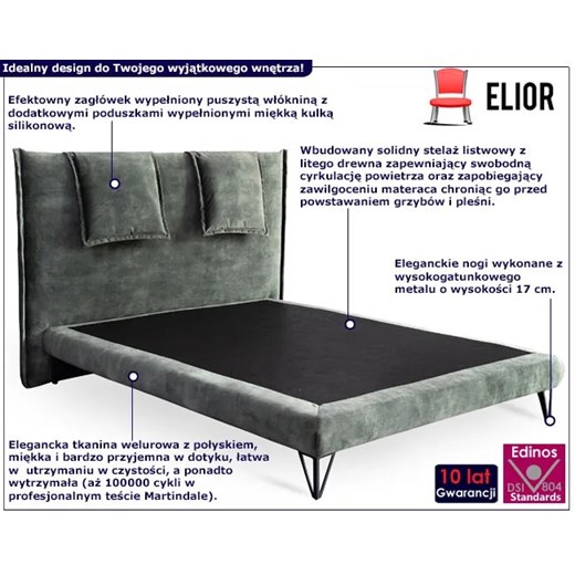 Łóżko z zagłówkiem z poduszkami Edana 140x200 - 6 kolorów Elior One Size Edinos.pl