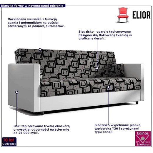 Biało-popielata wersalka w kwadraty - Davon Elior One Size Edinos.pl