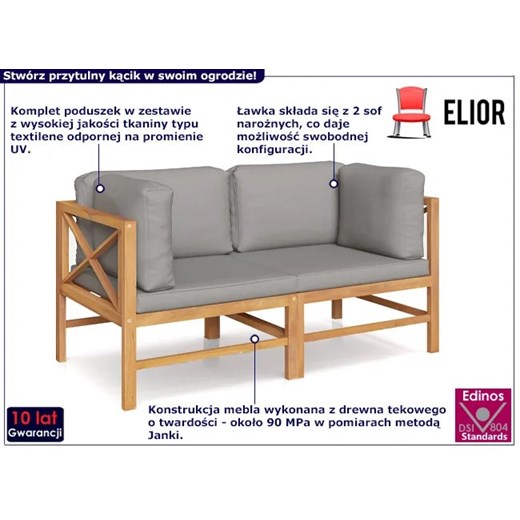 Drewniana ławka ogrodowa modułowa z szarymi poduszkami - Elyso Elior One Size Edinos.pl