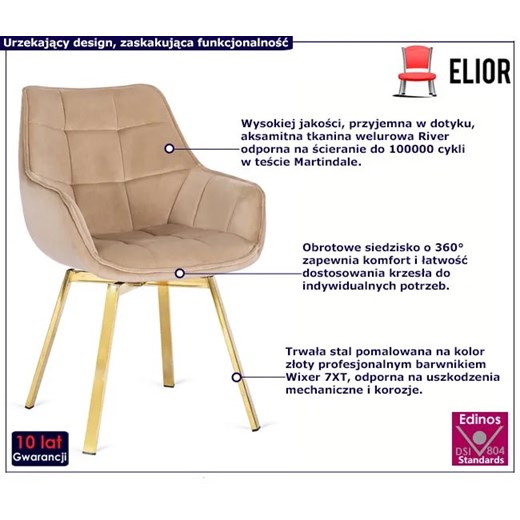 Beżowe obrotowe krzesło fotelowe pikowane - Daco Elior One Size Edinos.pl wyprzedaż